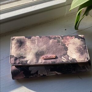 Floral Black and Pink Clutch Wallet